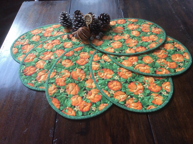 Oval Homespun Reversable Placemats Quilted Placemats Autumn Etsy