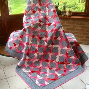 Pink Modern Handmade Quilt. Unique. Patchwork Quilt. Home Decor. Quilts For Sale. Bed Quilt. Gift. Pink and Grey Scrap Quilt.