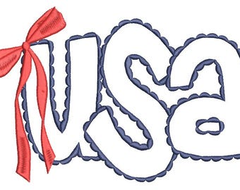 USA Scallop with a Longtail Bow Embroidery Applique Design- 4th of July Applique – Patriotic Machine Embroidery File –