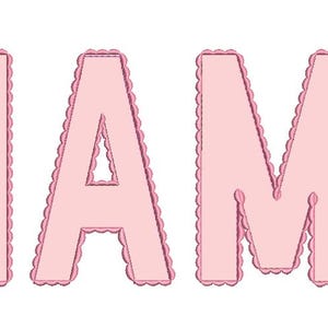 May include: Pink "MAMA" balloon letters with a scalloped edge and a pink bow attached to the first letter. The letters are in a sans-serif font and are set against a white background.