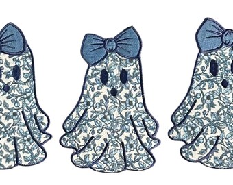 Cute Ghost Trio Embroidery Design with Bows | Halloween Applique Pattern | Girly Ghost Machine Embroidery File