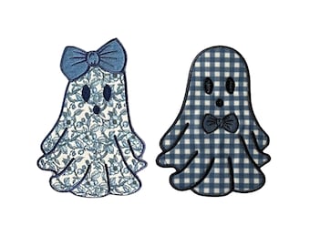 Boy & Girl Ghost Embroidery Design Bundle | Cute Halloween Applique with Bows | Machine Embroidery Digital Download