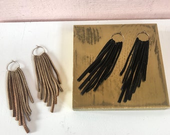 Leather fringe earrings