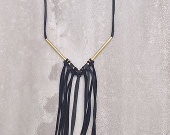 Bass V Necklace with Leather Fringe