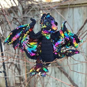 OOAK Dragon poseable art doll, hand stitched Ebony Spectral Wyvern
