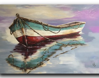 Modern Interior Decor Reflections Painting Old Boat Art Work
