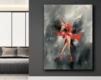 Ballerina in red large interior painting to order Dancing women Luxury home interior Custom fine art Wall decor living room Ballet artwork