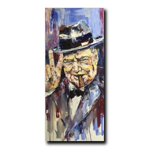 Winston Churchill painting portrait Oil original art on canvas Impressionism Modern Ukrainian art Office interior Abstract Pop Art portrait