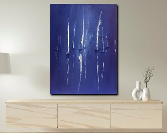 Blue abstract painting Yachts Big size art canvas White sails Sailboats Office wall decor Extra large artwork Original oil seascape Present