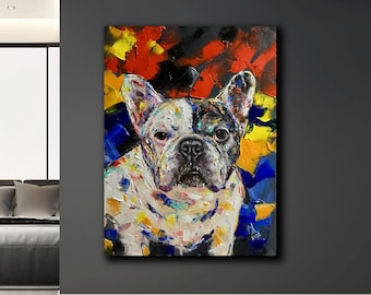 Portret Franse bulldog hond aangepast schilderij huisdier verlies cadeau op bestelling Commissiecadeau voor hondenbezitters Herinnering huisdier kunst Soulful aanwezig