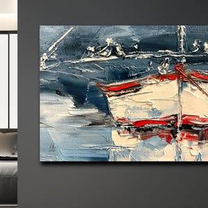 Abstraktes Segelboot Gemälde auf Bestellung Impasto benutzerdefinierte Seelandschaft Wand Kunst Leinwand bestelltes modernes Kunstwerk Maritimes Interieur im maritimen Stil