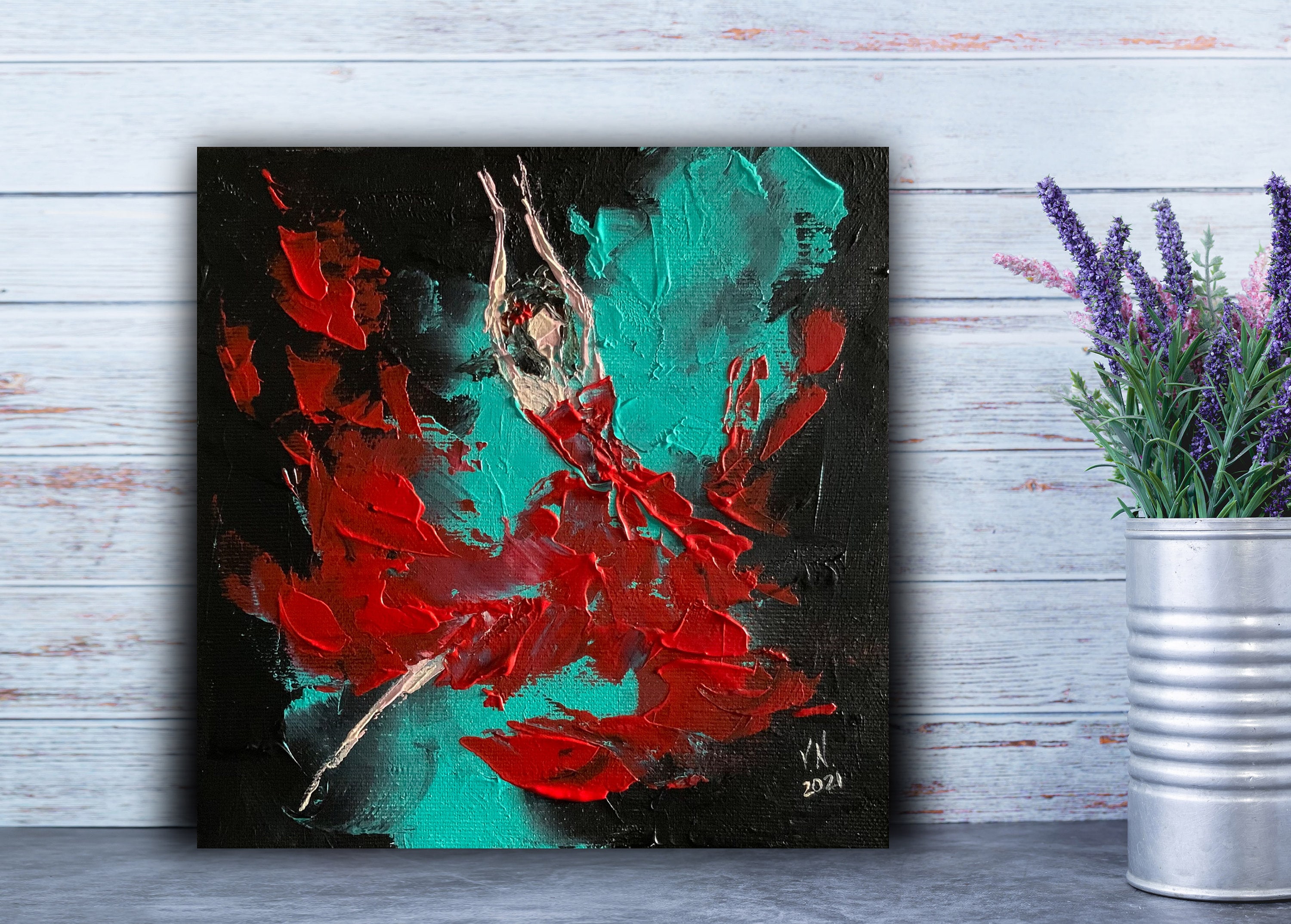 Flamenco tanzen kleine Malerei abstrakte Kunst Leinwand | Etsy