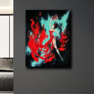 Flamenco-Tänzerin original Ölgemälde Impressionismus Leidenschaft Leinwand Tanzende Frau Rot abstrakte Miniatur-spanischer Tanz Zeitgenössische Kunst