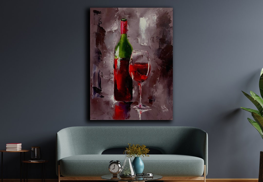Bottle and Glass With Red Wine Custom Interior Painting Big Fine Art ...
