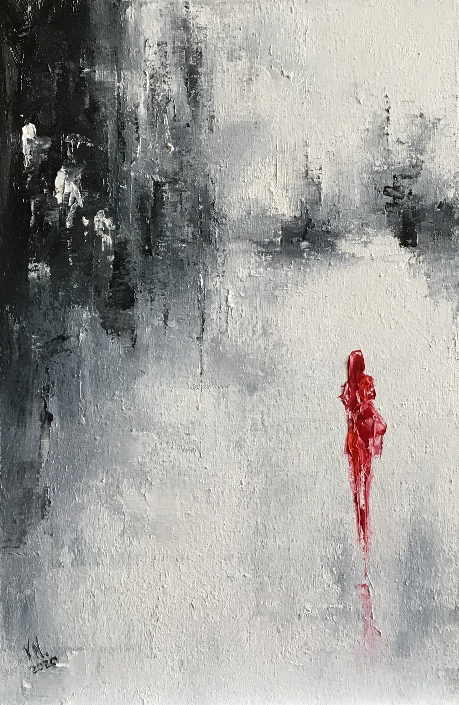 Small abstract painting Rain in city Original oil artwork Etsy