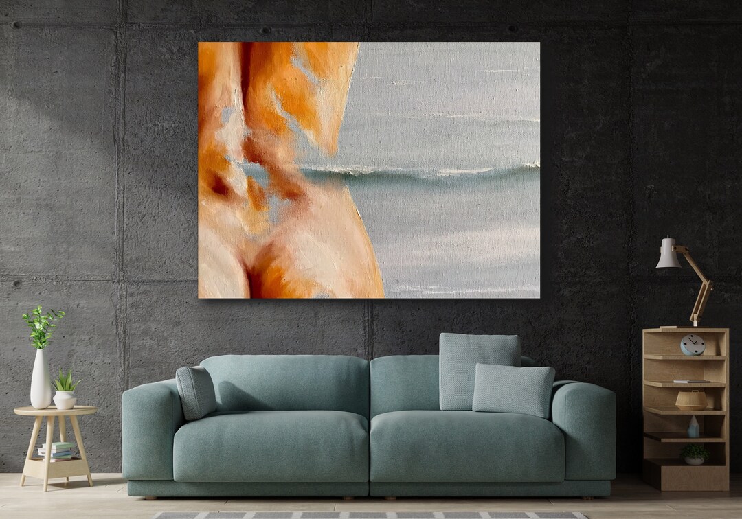 Nude Woman Oil Painting on Big Canvas Naked Back Fine Artwork Seascape