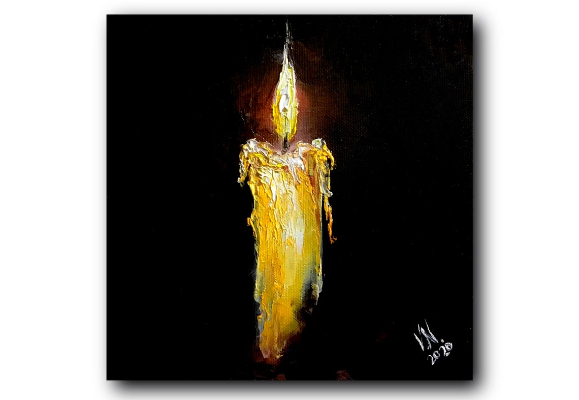 Candle small oil painting Wall art canvas Original miniature Etsy
