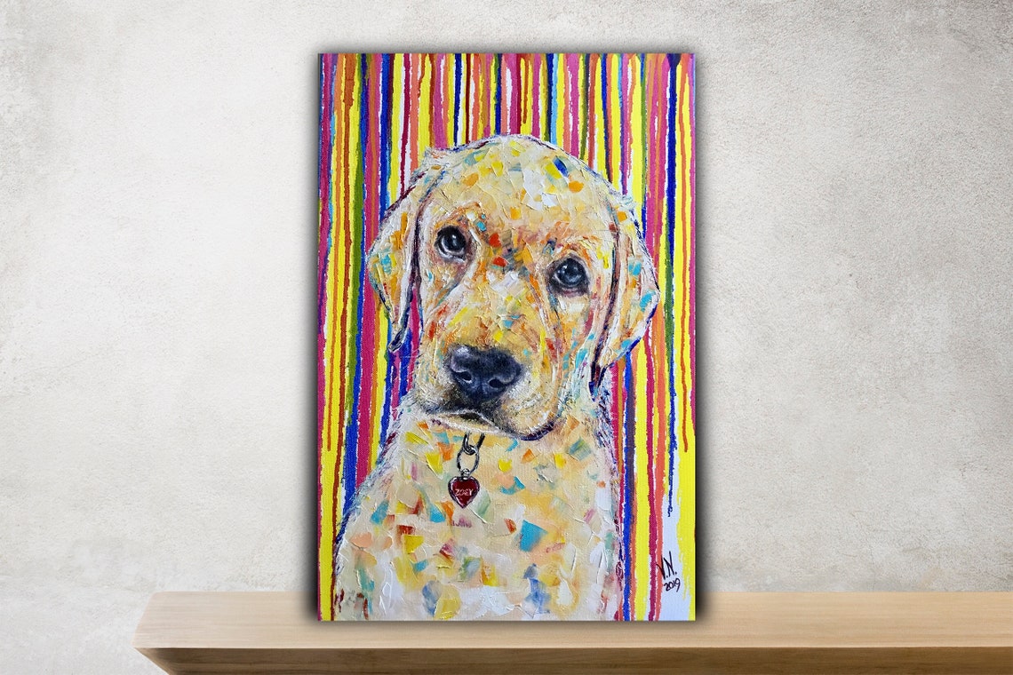 Abstract Dog Painting on Canvas Pet Custom Portrait From Photo Etsy