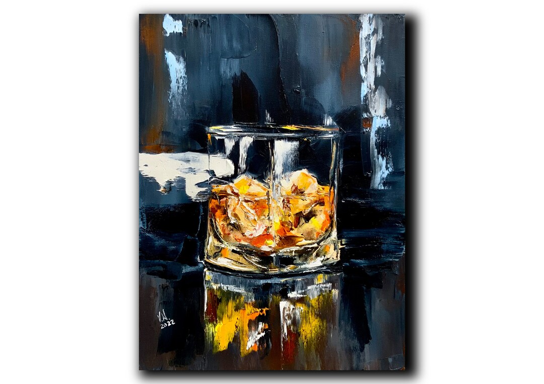 Glass of Whiskey Original Oil Painting Whisky on Canvas Drink Etsy