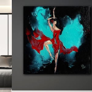 Maßgeschneiderte Wandkunst Tänzerin Flamenco Tänzerin Wandkunst Leinwand Weibliche Figur in Rot Ein unvergessliches Geschenk für Ihre geliebte Frau