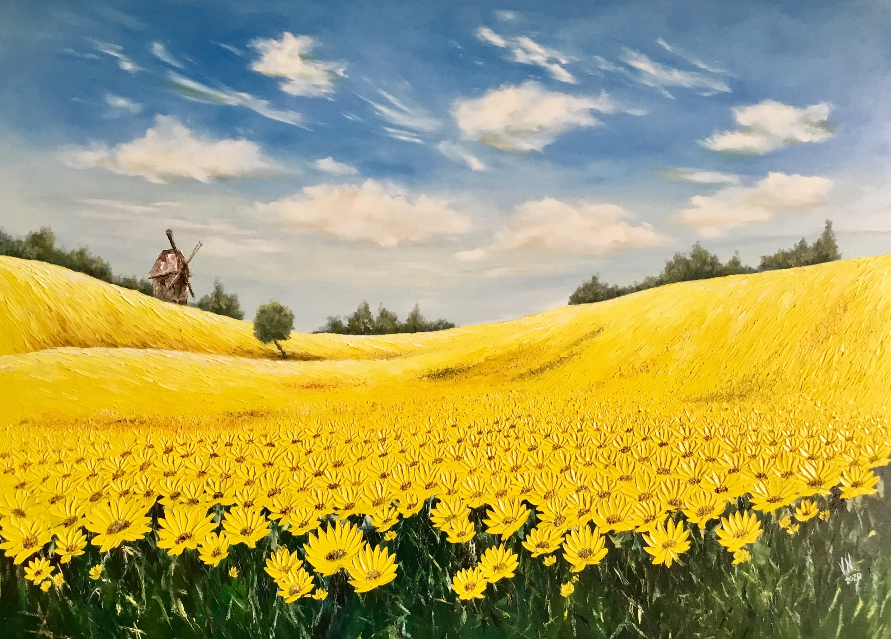 Ukrainian Landscape Sunflowers Field Canvas Big Oil Painting Etsy