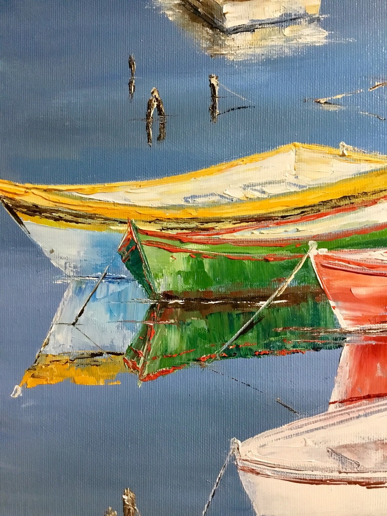 Boats Painting Oil Original Art Work Colorful Painting Etsy