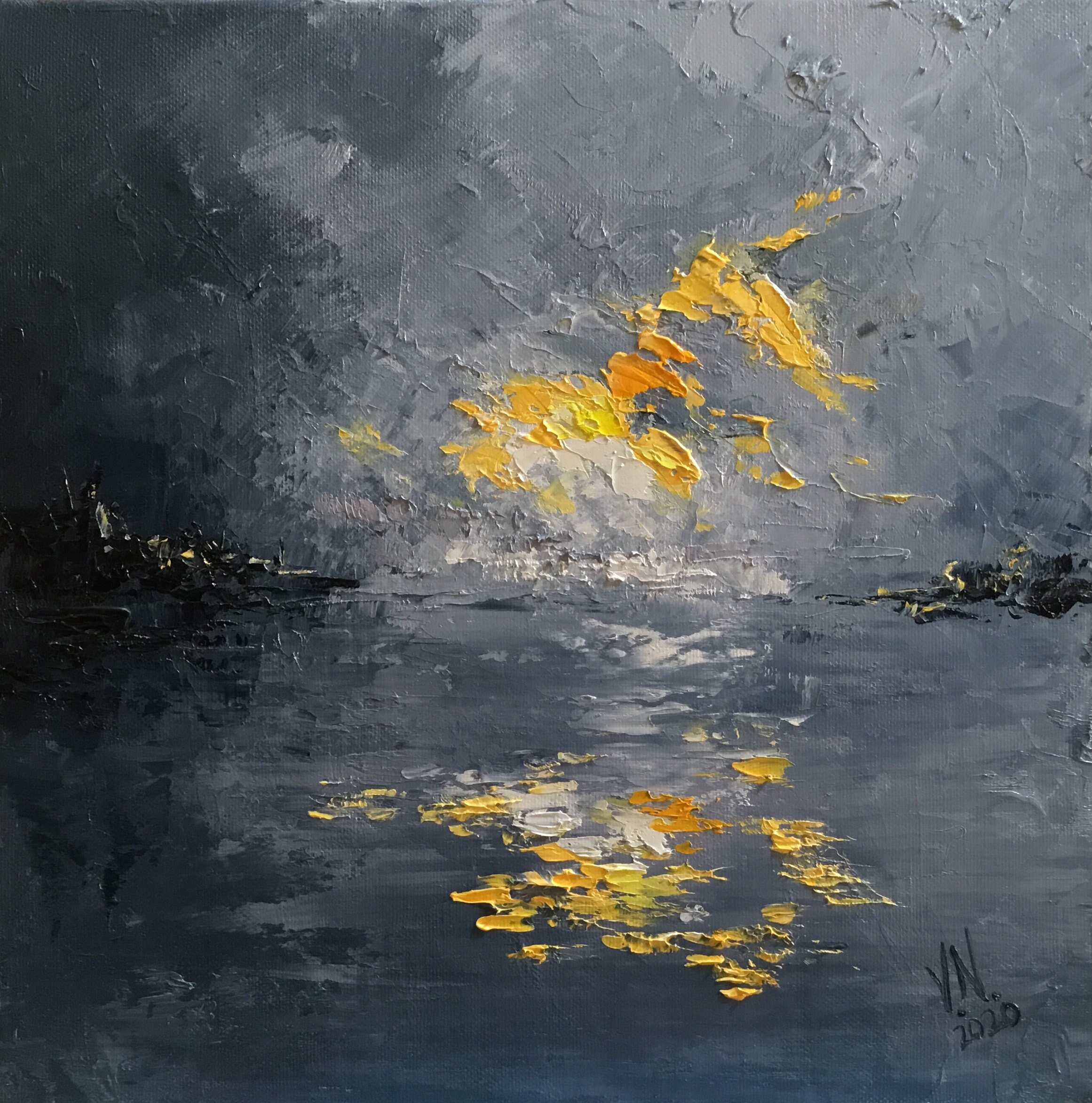 Abstract Painting Oil Wall Art Canvas Modern Seascape Gray Etsy