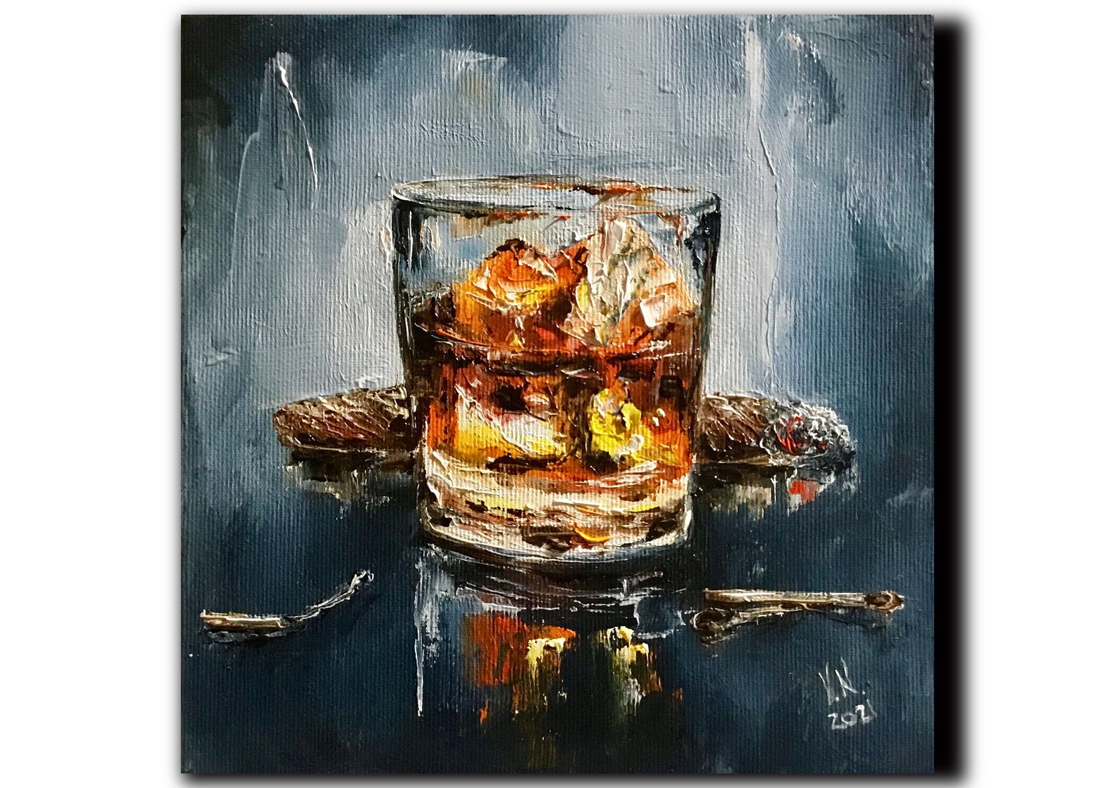 Glas Whiskey Zigarre Ölgemälde Whisky auf Leinwand trinken Etsy