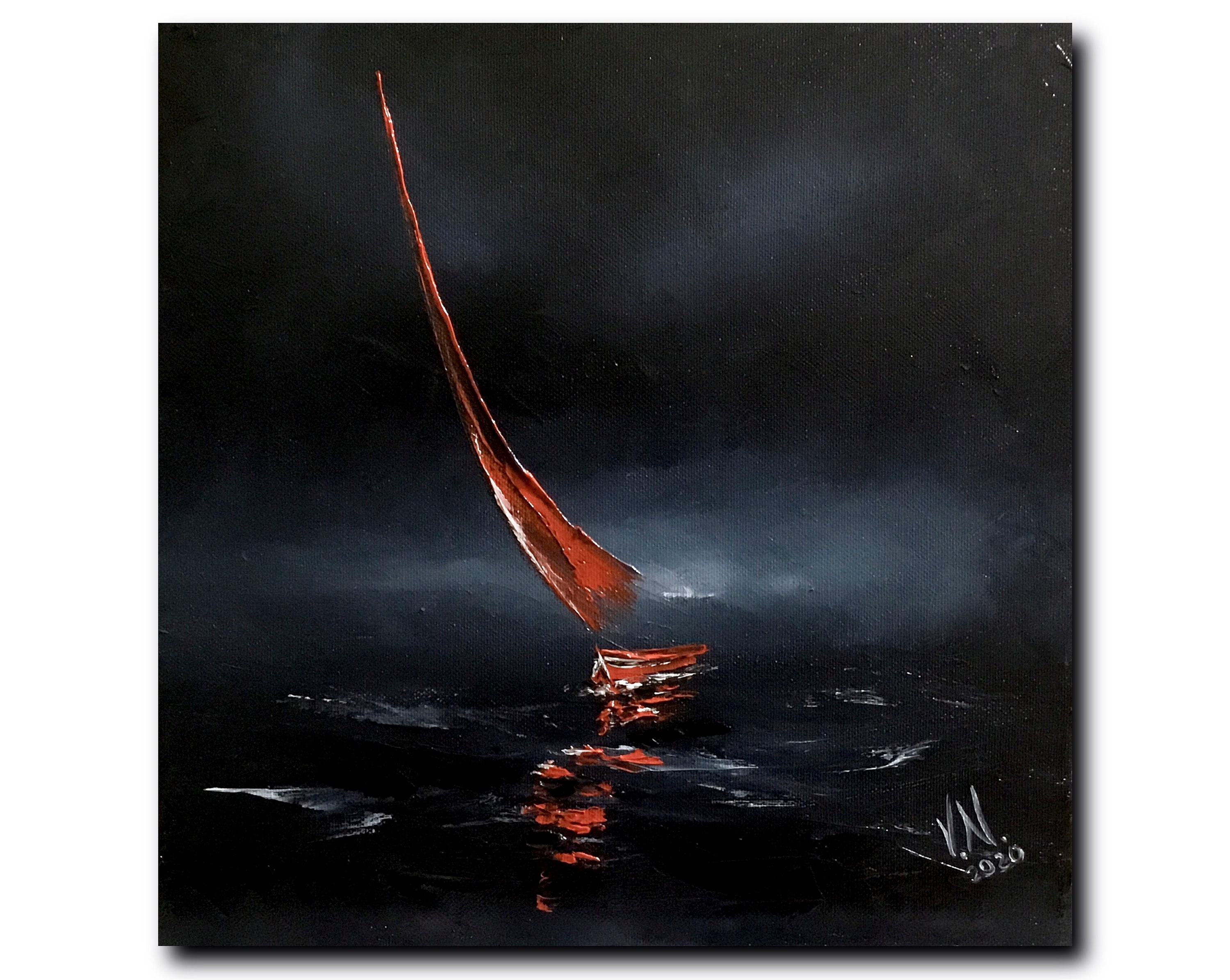 41 yacht painting Wall art canvas Nightly sea Red sail on Etsy