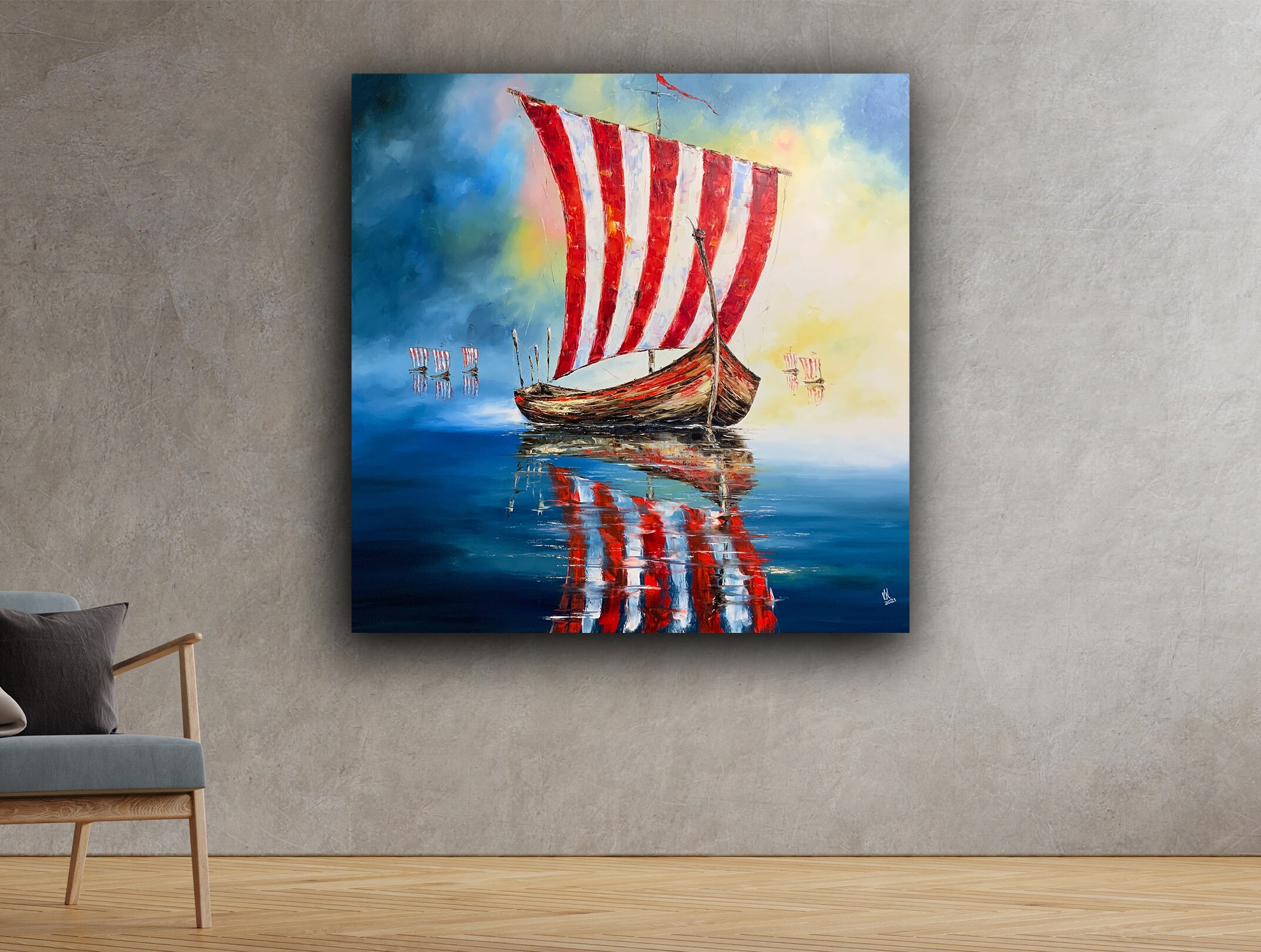 Viking Ship Painting Large Size Custom Wall Art Drakkar on Etsy