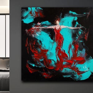 Weibliche Figur in rot individuelles Ölgemälde für boho Wohnkultur Flamenco Tänzerin Spanischer Tanz Kunst Leinwand auf Bestellung Moderner Impressionist
