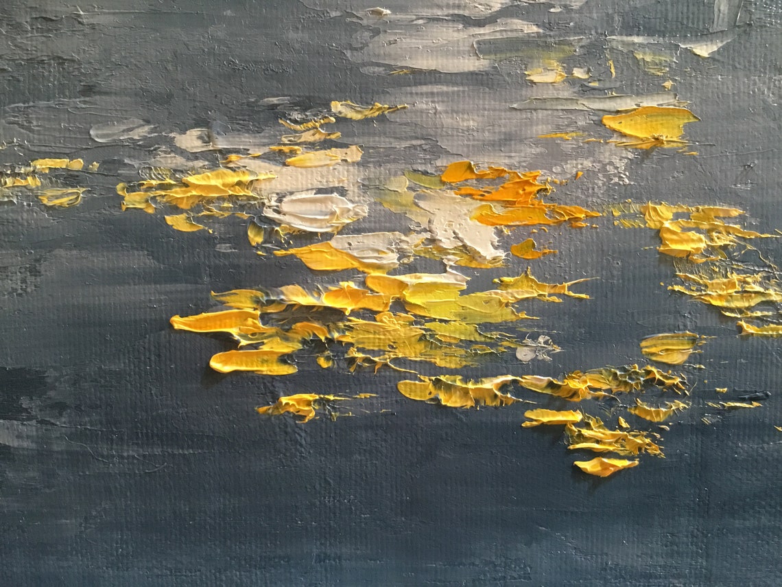 Abstract Painting Oil Wall Art Canvas Modern Seascape Gray Etsy