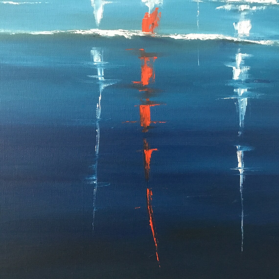 Abstract boats painting Blue painting for wall decor Sailboats Etsy