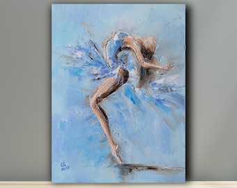 Pintura de ballet moderno Figura femenina Danza sobre lienzo Obra de arte al óleo Mujer bailando Regalo de bailarina Arte contemporáneo original Artista ucraniano