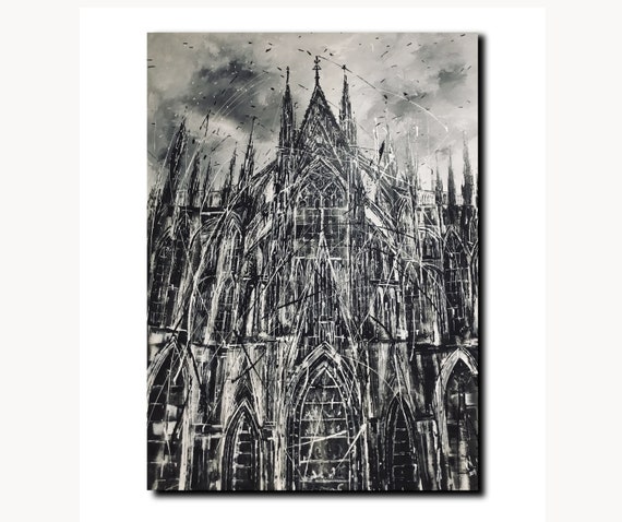 Large Size Abstract Painting Cologne Cathedral Art Acrylic Painting Black And White Painting Minimalist Art Big Interior Painting For Office
