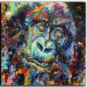 Big gorilla portrait for monkey lovers Animal art for exotic interior Large oil artwork for African interior Stylish tropical wall decor