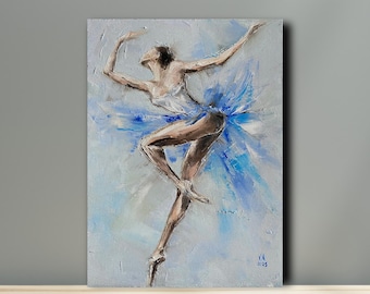 Pintura de ballet moderno Figura femenina Danza sobre lienzo Obra de arte al óleo Mujer bailando Regalo de bailarina Arte contemporáneo original Artista ucraniano