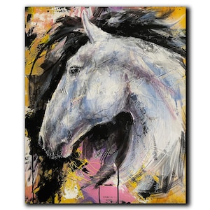 Portrait of a horse original painting Animal artwork Contemporary art Wall decor Husband anniversary gift Soulful art present Aesthetic home