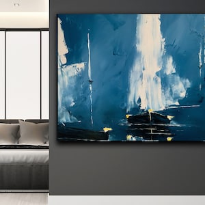 Night sea and white sails Custom oil painting Blue seascape Sailing boats on canvas to order Beach hotel decor Nightly ocean Regatta Yachts