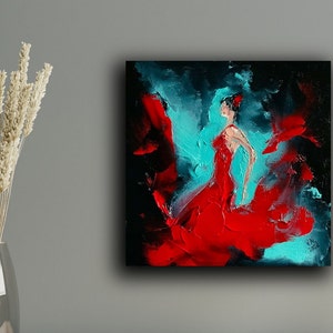 Flamenco tanzen kleines Gemälde Abstrakte Kunst Leinwand Spanischer Tanz Impasto Miniatur Für Flamenco-Liebhaber Geschenk für Frau Moderner Impressionismus