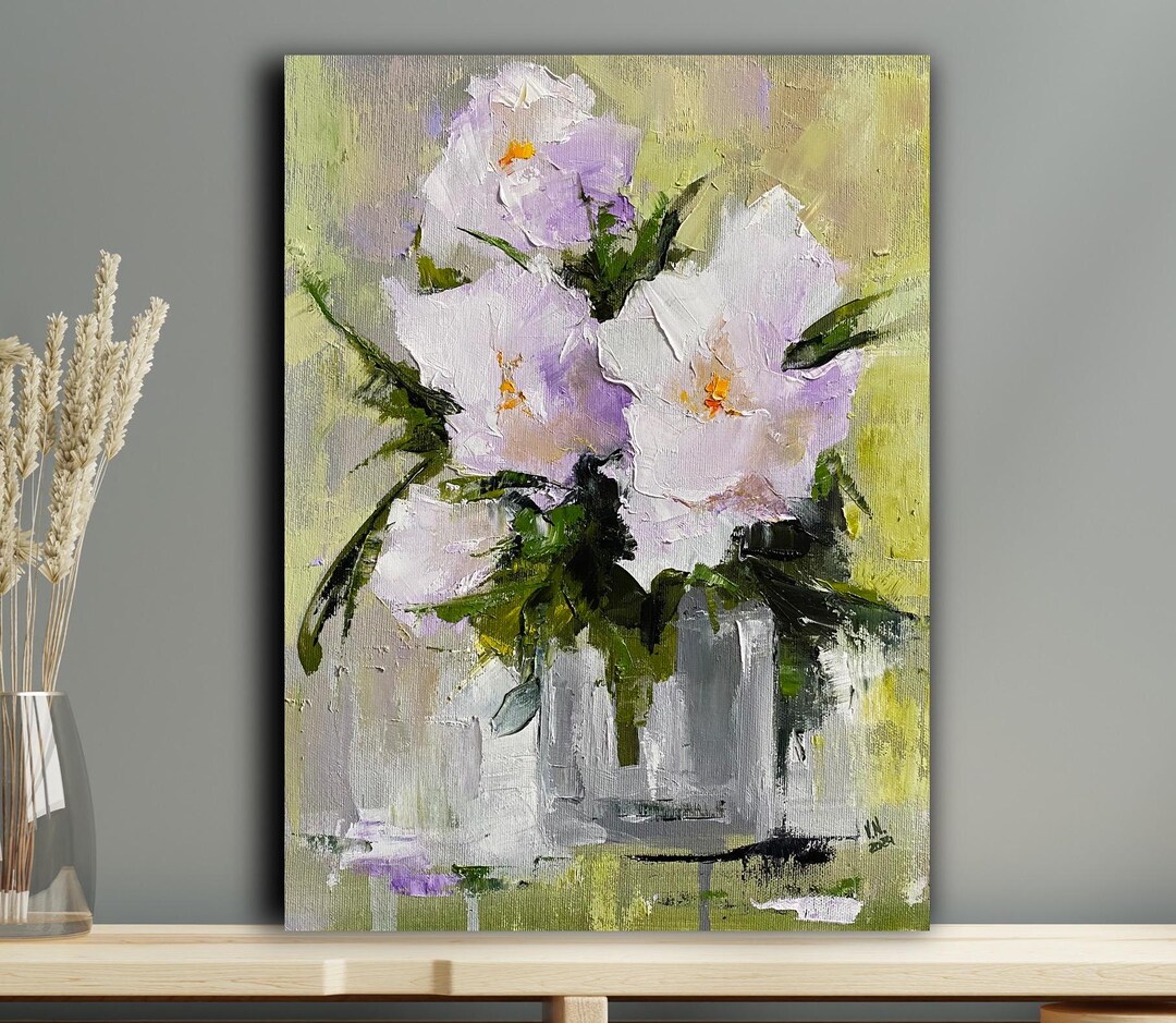 Abstract Flowers in Vase Original Oil Painting Still Life Miniature ...