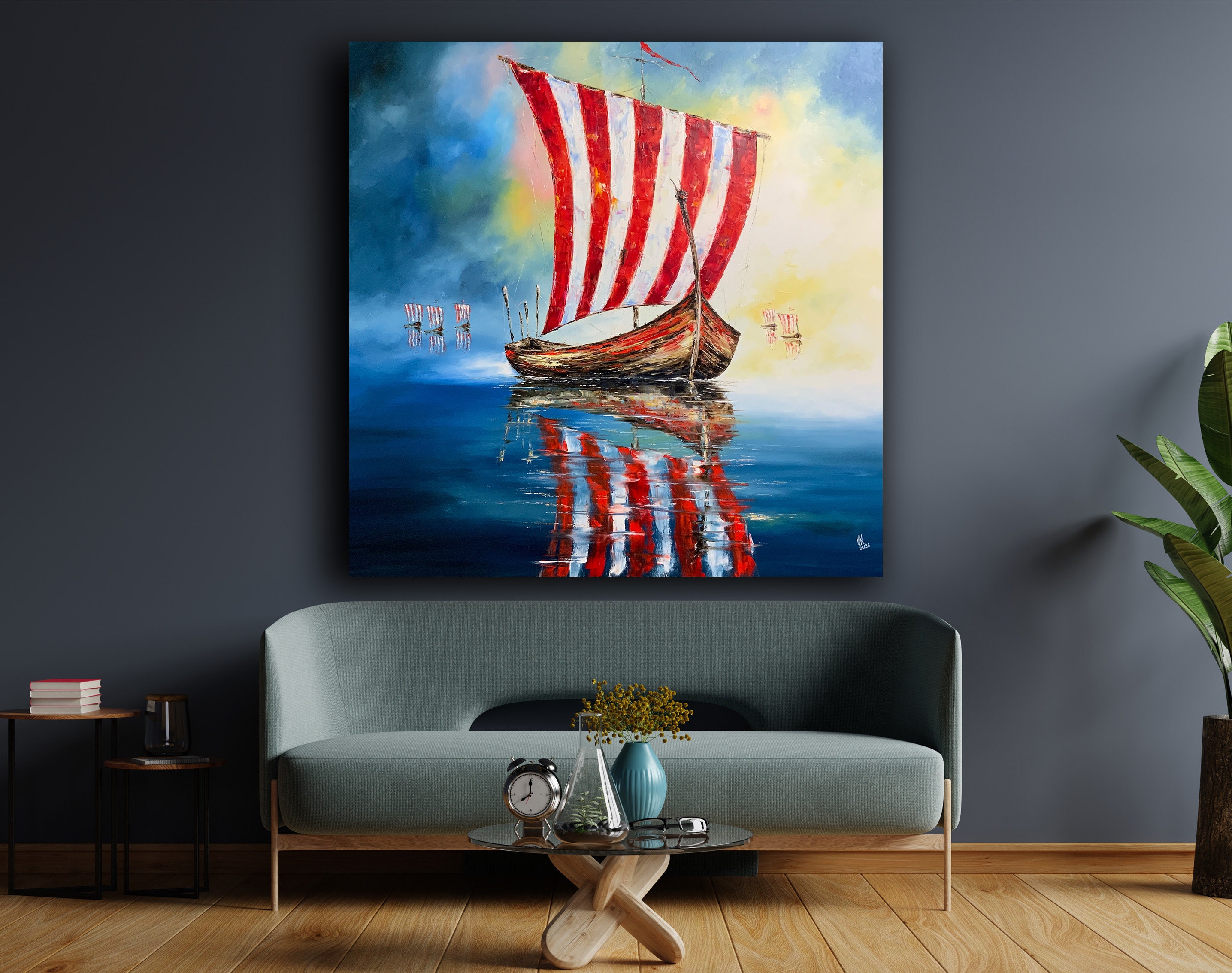 Viking Ship Painting Large Size Custom Wall Art Drakkar on Etsy