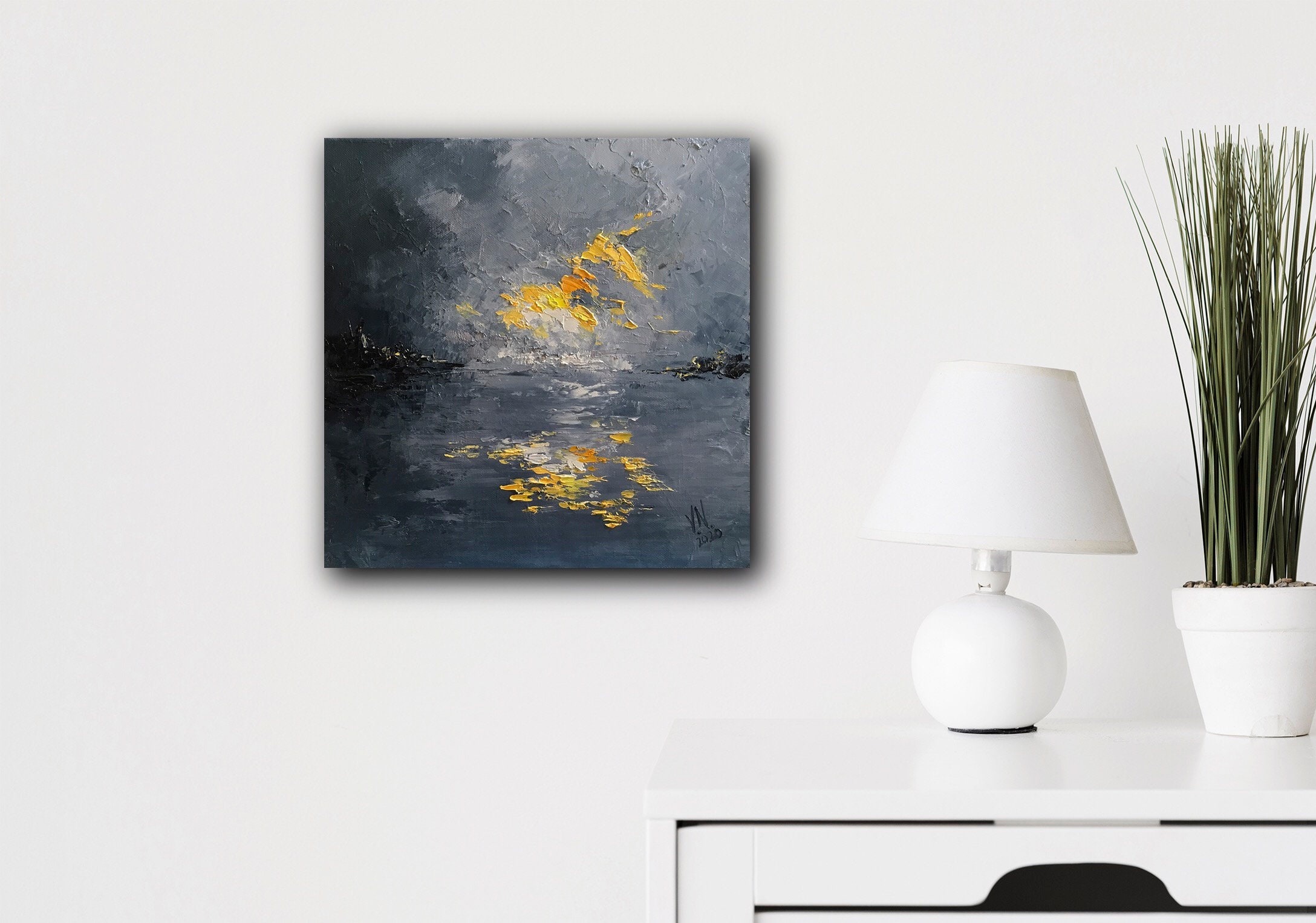 Abstract Painting Oil Wall Art Canvas Modern Seascape Gray Etsy