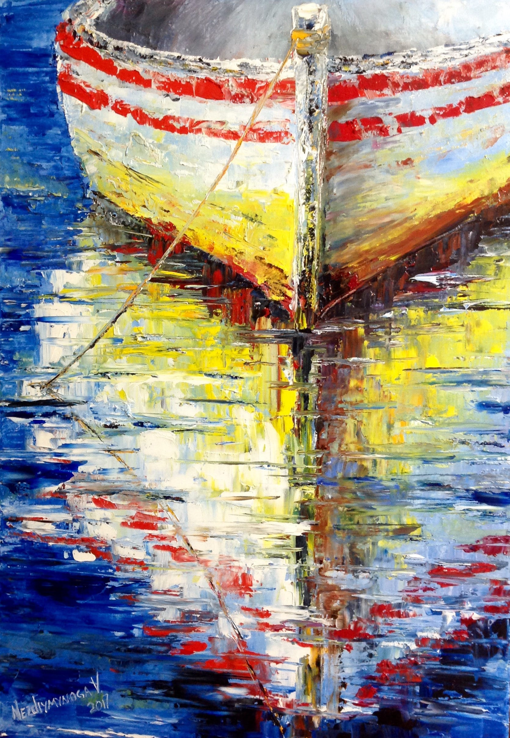 Boat Reflection Oil Painting Seascape Ocean Painting Boat ..
