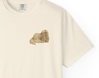 Vintage Maltese Dog Portrait T-Shirt, Garment-Dyed Cotton Canine Apparel