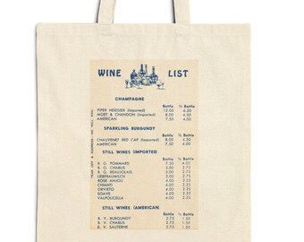 Cotton Canvas Wine List Tote Bag, Eco-Friendly Reusable Grocery Bag