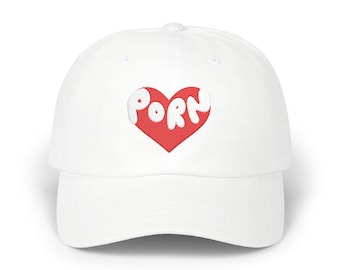 Heart 'PORN' Graphic Cap | Embroidered Red Heart Dad Hat | Funny Gift