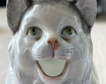 Antique Schafer & Vater Porcelain Figural Kitty Cat Creamer Pitcher with Crown Mark Germany