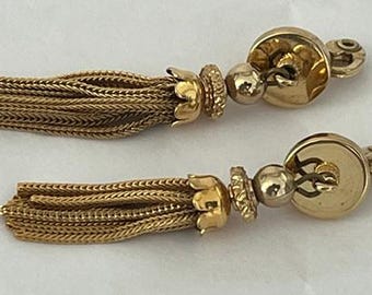 Vintage Monet Gold Plated Tassel Dangle Drop Clip-On Earrings