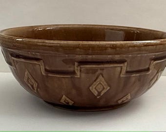 Vintage Monmouth Western Stoneware 9" Bowl with Diamond Pattern Farmhouse
